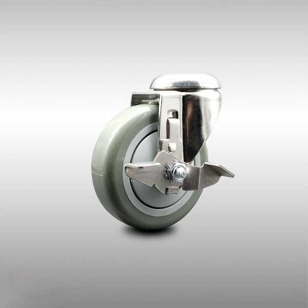 Service Caster 4 Inch 316SS Gray Polyurethane Wheel Swivel Bolt Hole Caster with Brake SCC SCC-SS316BH20S414-PPUB-TLB - main